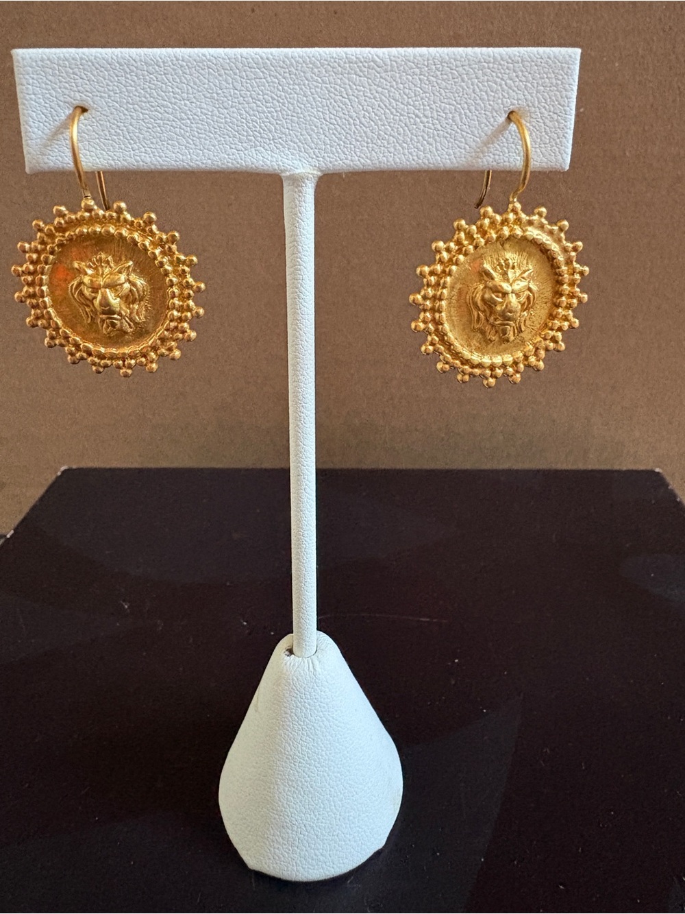 Julie Vos gold Filigree Lion Medallion Drop Earrings